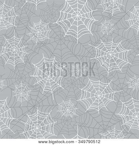 Cobweb, Spiderweb Halloween Seamless Pattern. Creepy Background Repeat Pattern For October Holidays.