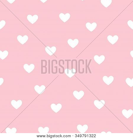 Cute White Hearts On Pink Background. Seamless Repeat Pattern, Perfect For Valentines Day Invitation