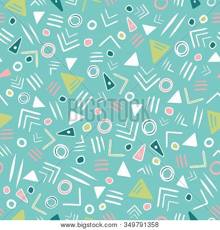 Tribal Abstract Seamless Repeat Pattern With Triangles, Arrows And Circles In Pastel Colors. Perfect