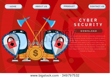 Cyber Security Site Template. Access Control Software Development Header Poster Design. Vector Illus