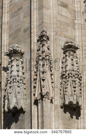 Milan, Italy - September 28, 2018: Milan Cathedral (duomo Di Milano), Gothic Church, Details Of Faca