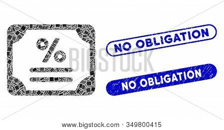 Collage Bond Icon And Red Round Grunge Stamp Seal With No Obligation Phrase And Coronavirus Symbol. 