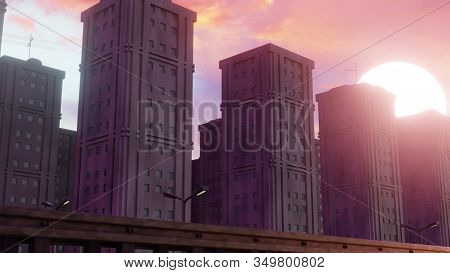 Skyscrapers At Sunset Background Illustration 3d Render