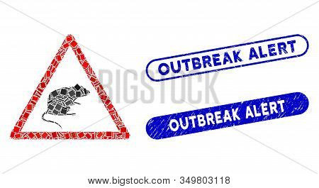 Mosaic Rat Warning Icon And Red Round Distressed Stamp Seal With Outbreak Alert Caption And Coronavi