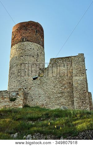 Stone Tower Of Ruined Medieval Castle In Checiny, Poland
