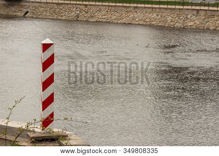 Gerlitz, Germany - April, 2019: Polish Border Pillar Near The Lusatian Neisse River That Dividing Th
