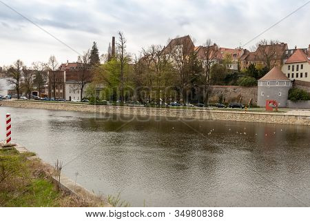 Gerlitz, Germany - April, 2019: Polish-german Border That Runs Along The Lusatian Neisse River And D