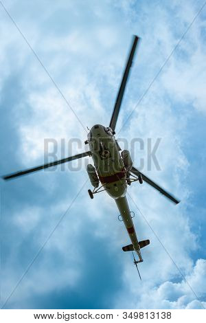 Arlamow, Poland - May, 2019: Takeoff Of Military Helicopter Kaniya (mi-8, Kitty Hawk) Of The Polish 