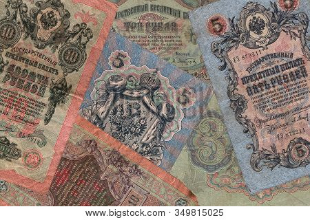 Original Pattern, Background From Unique Old Russian Banknotes, Rubles. Currency Unit Of Imperial Ru