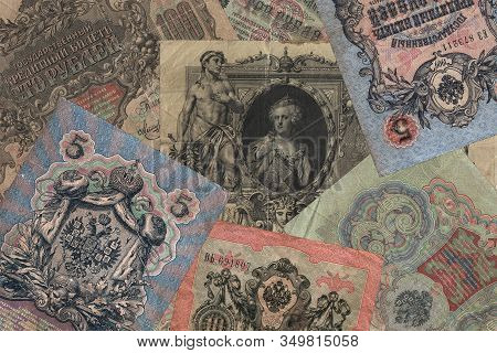 Original Pattern, Background From Unique Old Russian Banknotes, Rubles. Currency Unit Of Imperial Ru