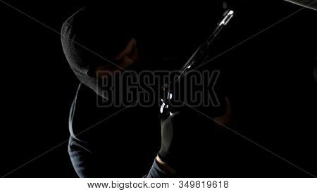 Serial Killer In Face Mask And With Weapon Opening Truck, Carjacking Crime
