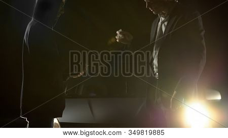 Man In Suit Buying Amphetamine From Street Dealer, Smuggling Crime, Addiction