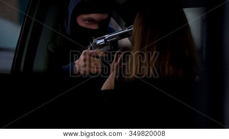 Cruel Criminal Stealing Car, Threatening Female Driver With Pistol, Carjacking