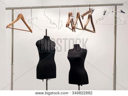 Mannequins, Clothes Hanger, Couturier Studio, Dressmaker Atelier With Mannequin And Clothes Hangers,