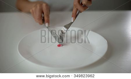 Woman Cutting Pill, Anti-obesity Drug, Pharmaceuticals For Digestive System