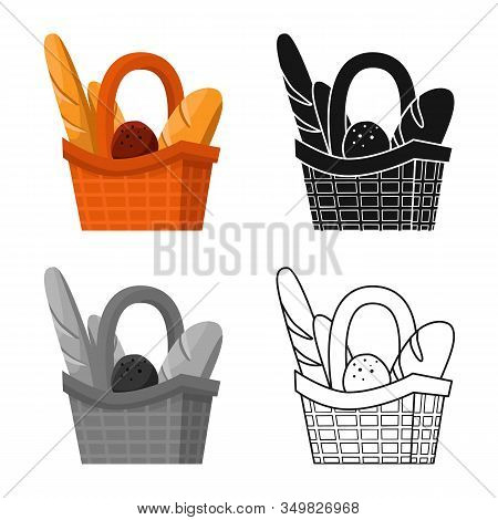Isolated Object Of Basket And Bread Logo. Collection Of Basket And Food Vector Icon For Stock.
