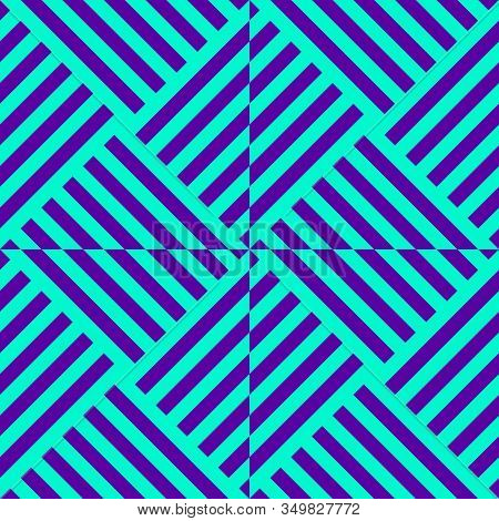 Vector Linear Geometric Seamless Pattern. Purple And Turquoise Color. Op Art