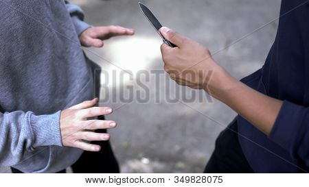 Afro-american Criminal Threatening Male With Knife, Attacking Victim, Extortion