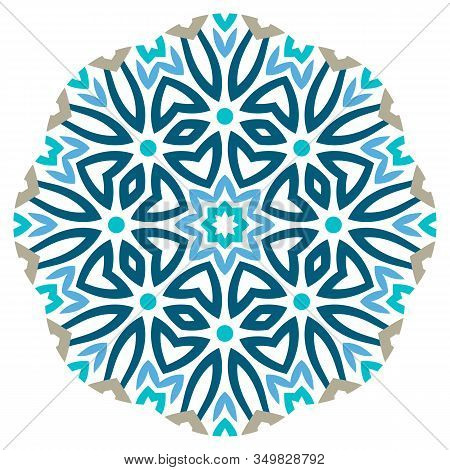 Ceramic Tile Pattern. Decorative Round Ornament. White Background With Art Frame. Islamic, Indian, A