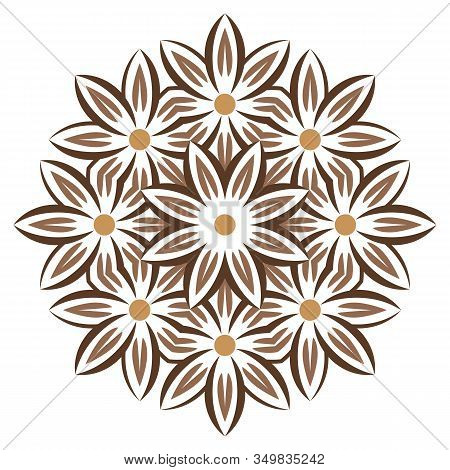 Ceramic Tile Pattern. Decorative Round Ornament. White Background With Art Frame. Islamic, Indian, A