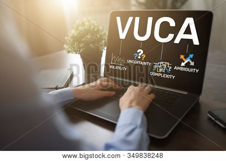 Vuca World Concept On Screen. Volatility, Uncertainty, Complexity, Ambiguity.