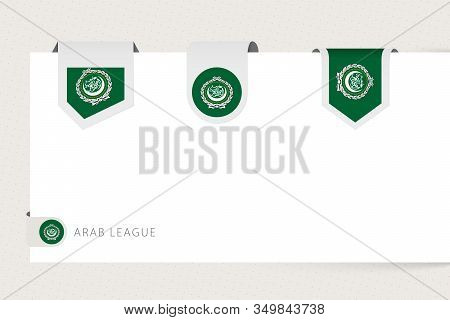 Label Flag Collection Of Arab League In Different Shape. Ribbon Flag Template Of Arab League Hanging