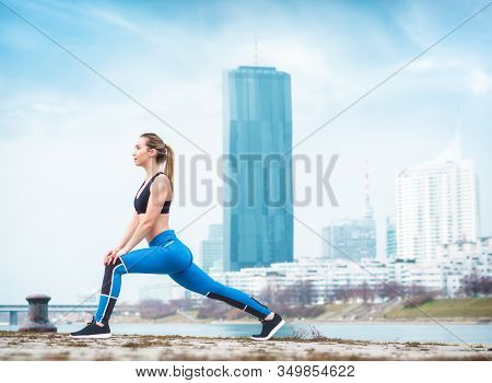 Fitness Young Woman Stretching, Full Length Body Of Atletic Girl