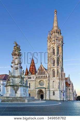 Matthias Churc And Holy Trinity Column In Buda, Budapest, Hungary