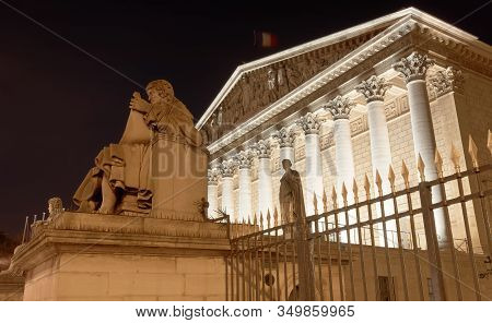 The French National Assembly-bourbon Palace At Night , Paris, France