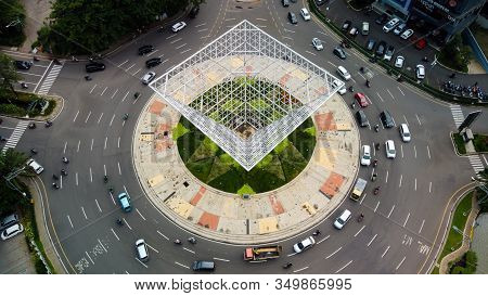 Bekasi, West Java, Indonesia - February 10 2020: Overhead Aerial View Of The Circular Shaped Bekasi 