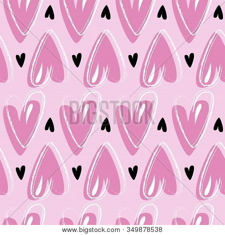 Pink Hand Drawn Hearts Vector Seamless Pattern
