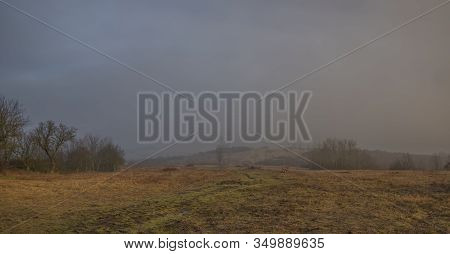 Meadow Near Radobyl Hill In North Bohemia In Winter Morning
