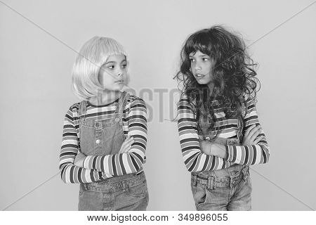 Change Color. Kids Girls With Vibrant Hairstyle. Pigment Dye Hair. Freedom For Expression. Fantasy H