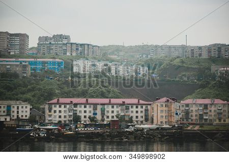 07.2016: Kholmsk, Russia: Panorama Of The City Of Kholmsk Khabarovsk Territory, Russian Far East