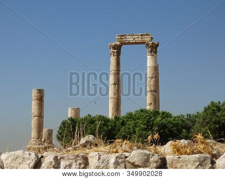 The Ruined Pillars Of The Roman City Jerash, Jordan