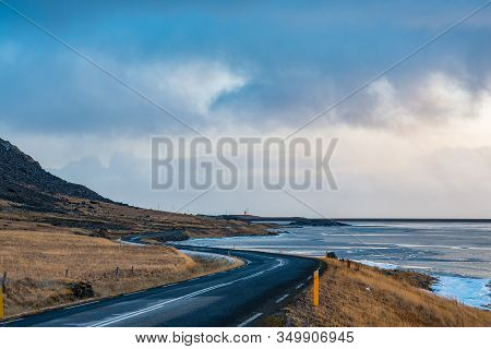 Road On The Coastline Of Iceland On A Winter Day