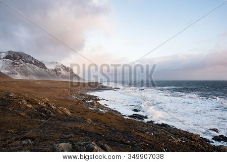 Coastline Of Hvalnes In East Iceland On A Winter Day