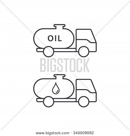 Truck With Oil Or Fuel Line Icon, Tank Oil Transport Outline Symbol. Vector Isolated Illustration.