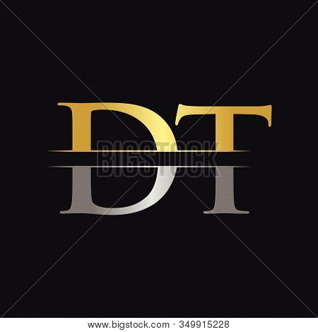 Initial Dt Letter Logo Design Vector With Gold And Silver Color. Dt Logo Design