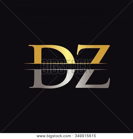 Initial Dz Letter Logo Design Vector With Gold And Silver Color.. Dz Logo Design