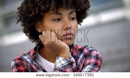 Melancholic African American Woman Thinking About Life, Depression And Sadness