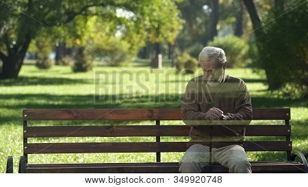 Lonely Old Man Disappearing From Bench, Concept Of Death, Transience Of Life