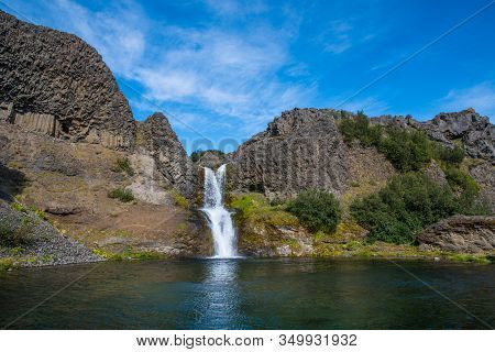 Gjarfoss Waterfall In Gjain In South Iceland On A Sunny Summer Day