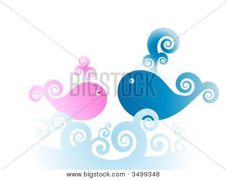 Due balene nel Mar di luce blu In amore