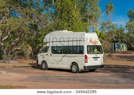 Northern Territory, Australia - June 3, 2019: White Britz Motorhome, Campervan Vehicle Parked At Par