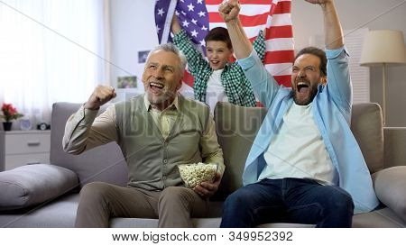 Cheerful Multiage Soccer Fans Happy With American Team Scoring Goal, Leisure