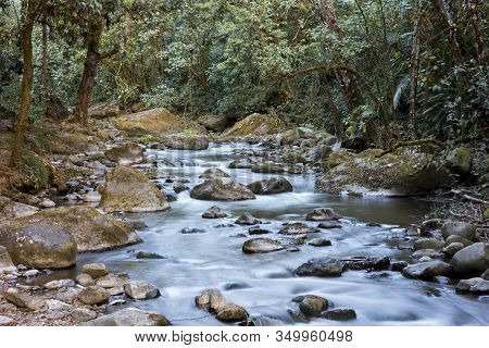 Savegre River, San Gerardo De Dota. Quetzales National Park, Costa Rica. The Cleanest River In Centr