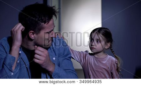 Deplorable Male Crying In Room, Female Child Comforting Father, Family Support