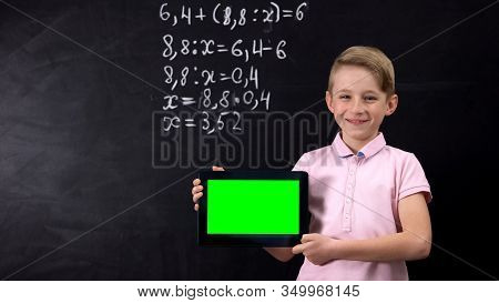 Smiling Boy Holding Prekeyed Tab, Modern Technologies In Education, Innovations