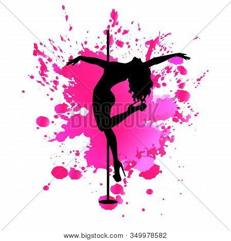 Silhouette Pole Dance Exotic On Pink Blot